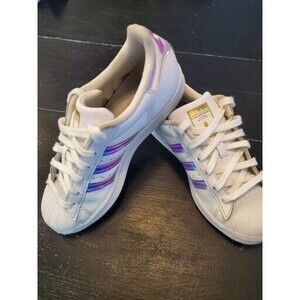 Adidas Womens Superstar White Holographic Details Size 6 Tennis Shoes